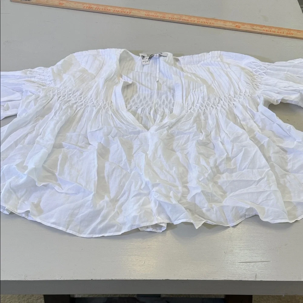 Madewell Pintucked Flutter-Sleeve Top Size L - Picture 2 of 6